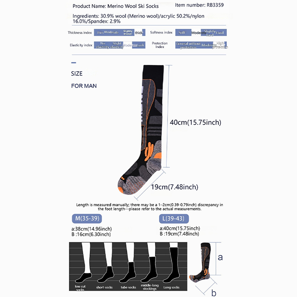 Meias de esqui longas até o jo - Thermal Sock Winter avaliação e preço